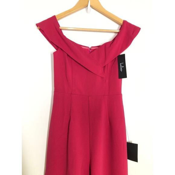 Lulus Love Me Tomorrow Jumpsuit Off The Shoulder Wide Leg Hot Pink NWT Size XS - Picture 7 of 12